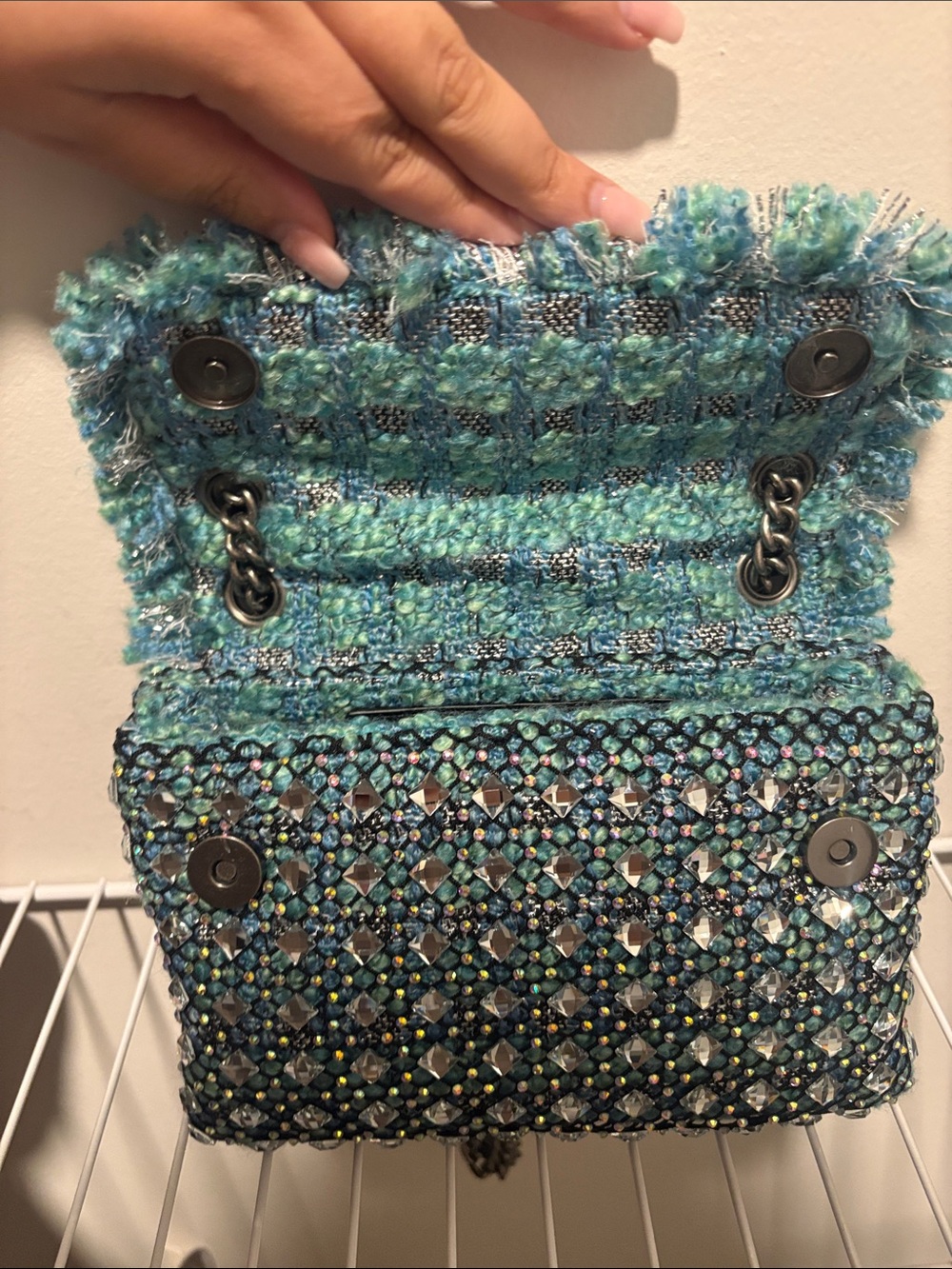 Kurt Geiger Turquoise and Silver Beaded Chain Shoulder Bag - Picture 4 of 8